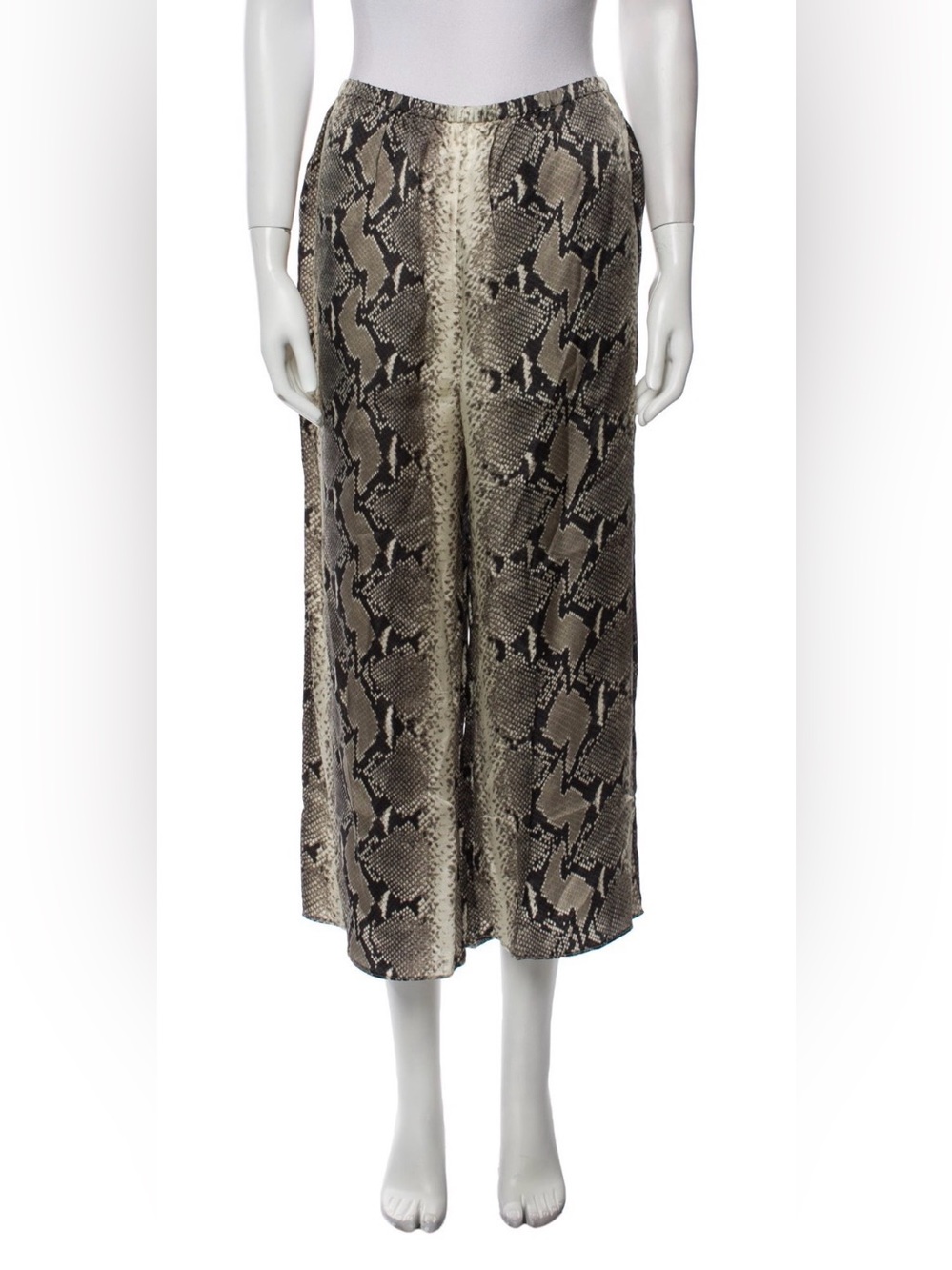 KHAITE “Mindy” Wide Leg Cropped Snake Print Trousers Size S